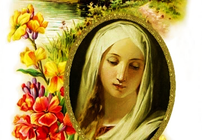 Sweet virgin mary and flowers
